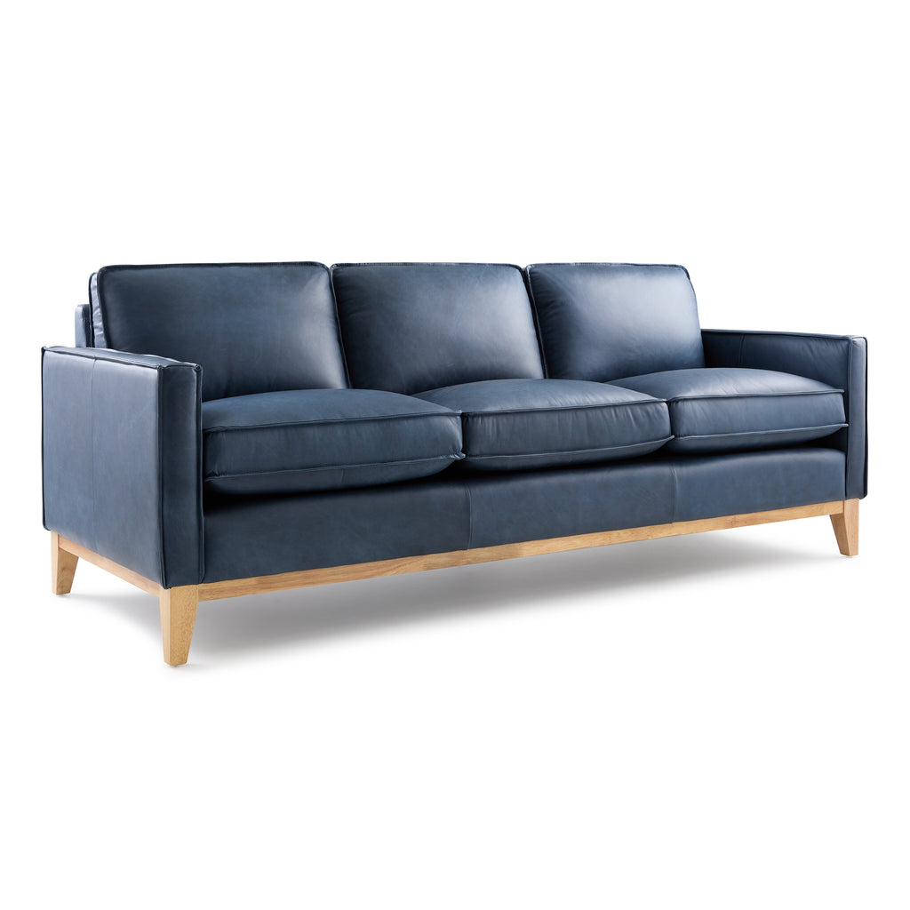 acadia leather sofa blue