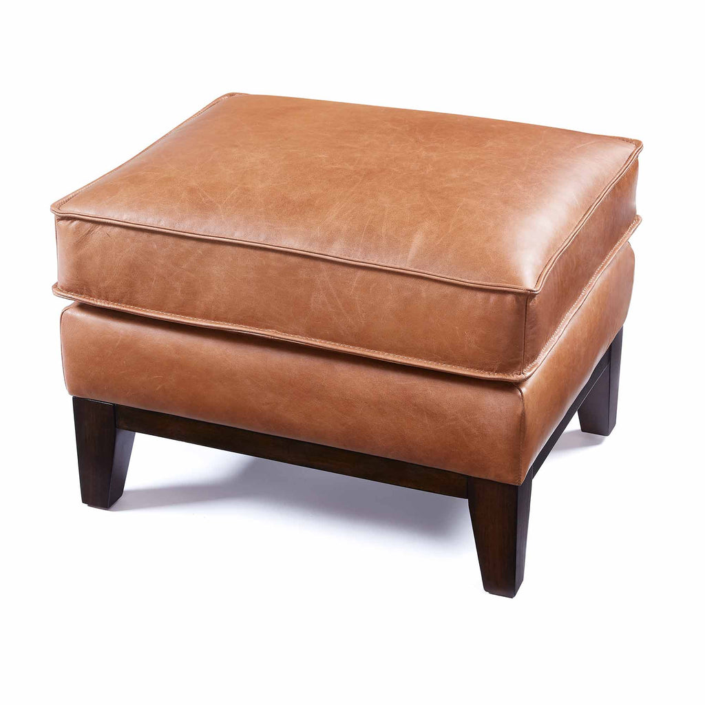 acadia leather ottoman vintage tan